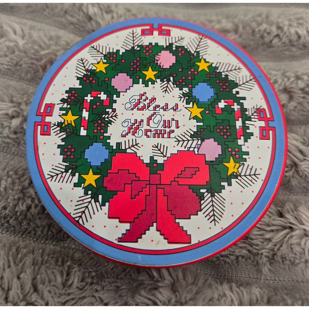 Vintage 1986 Enesco Christmas Coasters Tin Set Cheryl Johnson Bless Our Home 7pc